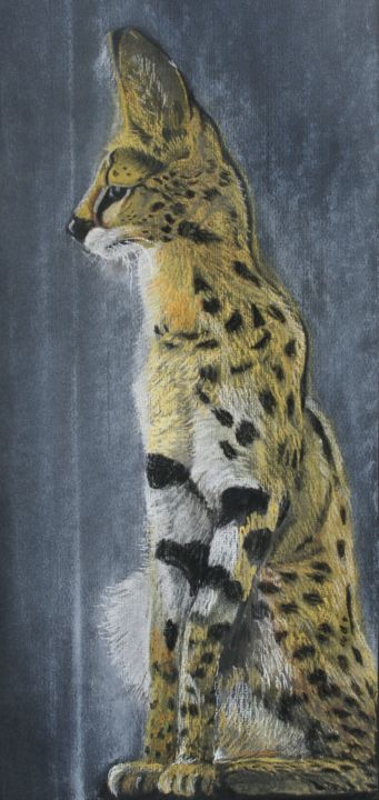 Dibujo titulada "Le lynx" por Didier Piron, Obra de arte original, Pastel