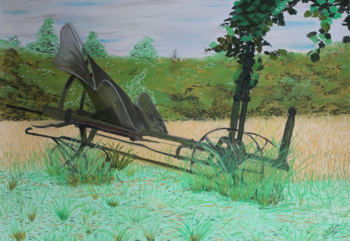 Peinture intitulée "La charrue abandonn…" par Didier Piron, Œuvre d'art originale