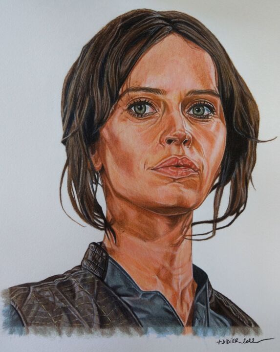 Peinture intitulée "Jyn Erso (Felicity…" par Didier Plouviez, Œuvre d'art originale, Aquarelle