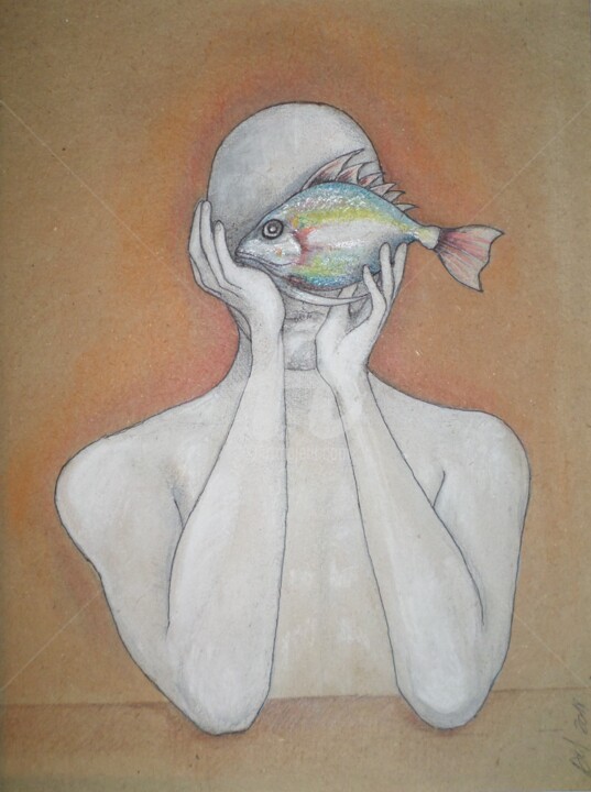 Drawing titled "Sirène" by Didier Saurel, Original Artwork, Pastel