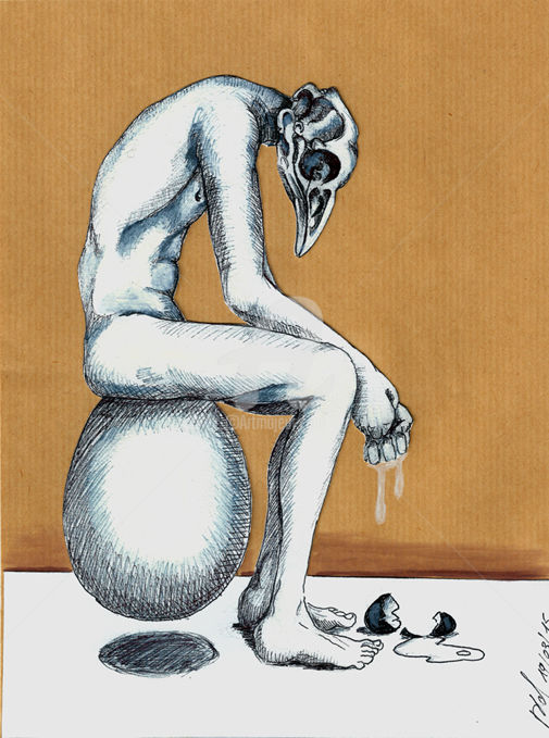 Drawing titled "Bird" by Didier Saurel, Original Artwork, Ballpoint pen
