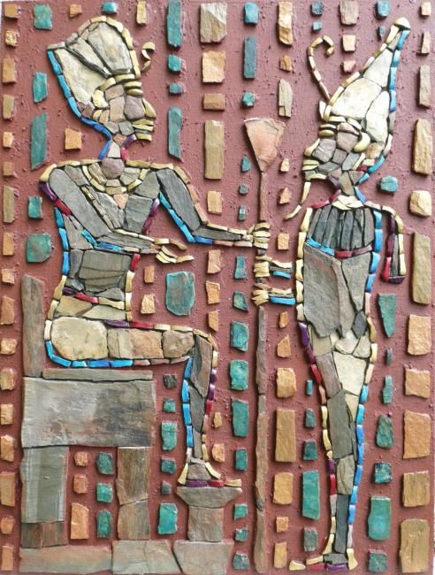 Skulptur mit dem Titel "Osiris bénit pharaon" von Didier Cou, Original-Kunstwerk