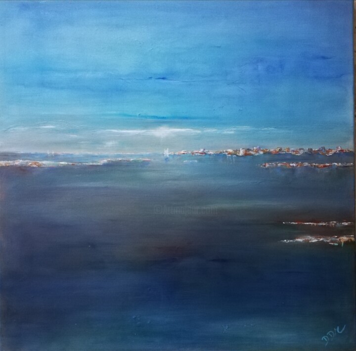 Painting titled "Vue mer" by Didier Di Martino, Original Artwork, Acrylic Mounted on Wood Stretcher frame