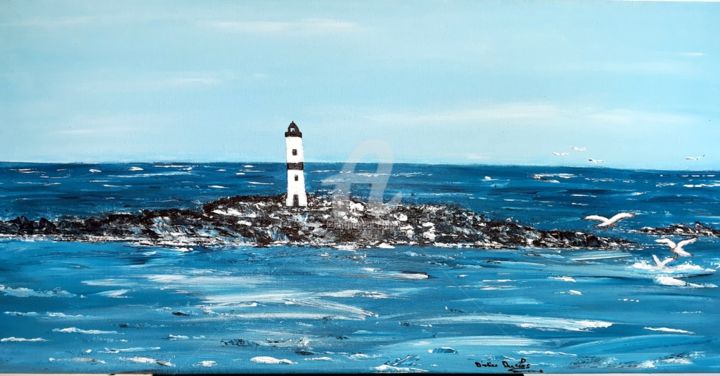 Painting titled "Le phare et les goé…" by Didier Duclos, Original Artwork, Acrylic