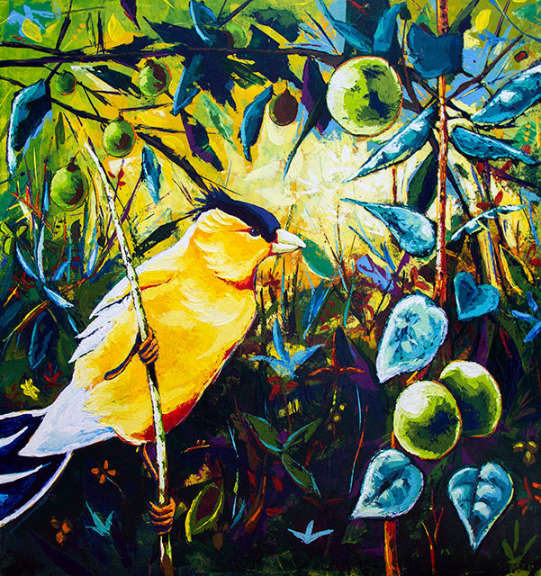 Pintura titulada "Pájaro amarillo" por Didier Franco, Obra de arte original, Acrílico