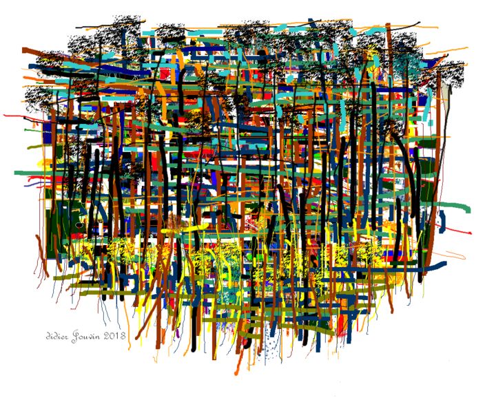 Arts numériques intitulée ""Pins maritimes N°3"" par Didier Jouvin, Œuvre d'art originale, Peinture numérique