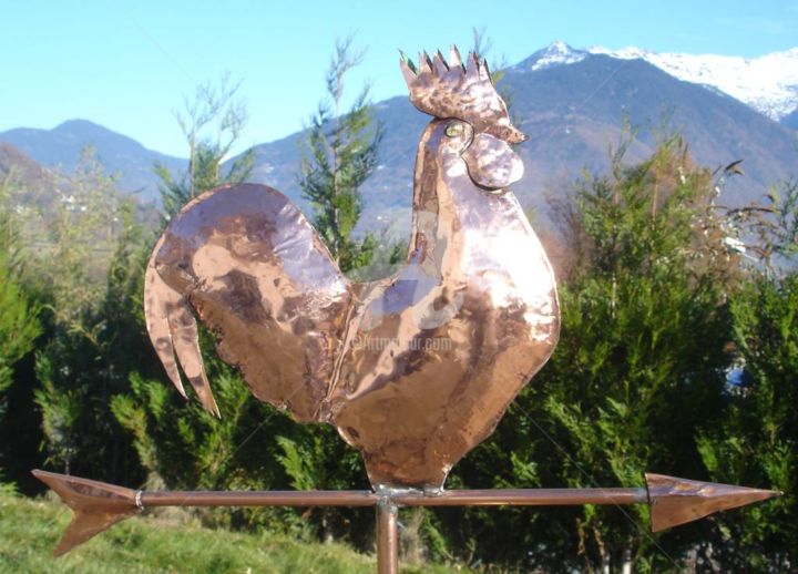 Sculpture titled "Girouette COQ en CU…" by Gepo, Original Artwork, Metals
