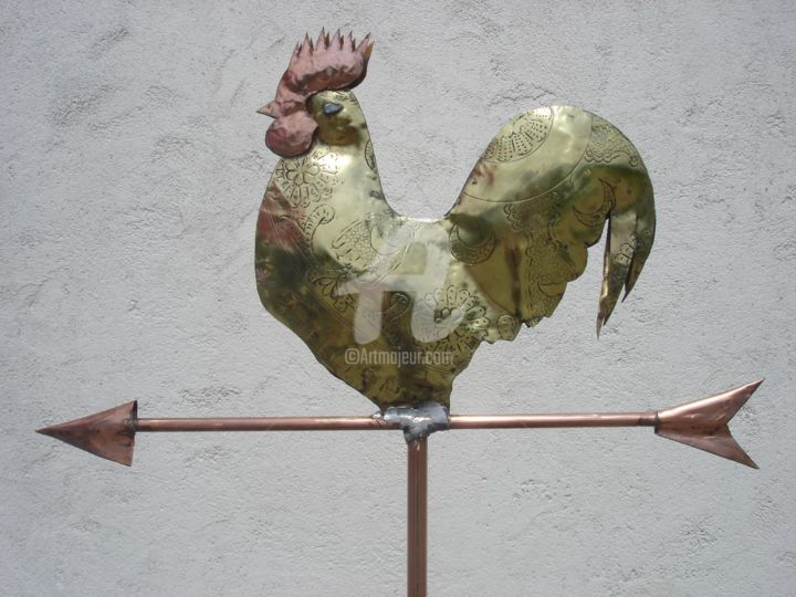 Скульптура под названием "Girouette Coq laito…" - Gepo, Подлинное произведение искусства, Металлы