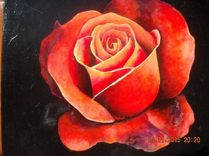 Painting titled "La rose blessée" by Didier Suard, Original Artwork, Acrylic