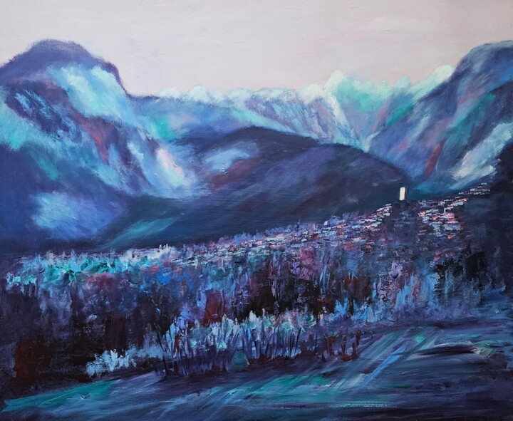 Painting titled "Gemona del Friuli "…" by Didy, Original Artwork, Oil Mounted on Wood Stretcher frame
