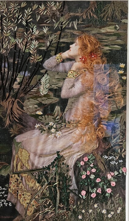Art textile intitulée "la donna dai capell…" par Didy, Œuvre d'art originale, Broderie Monté sur Autre panneau rigide
