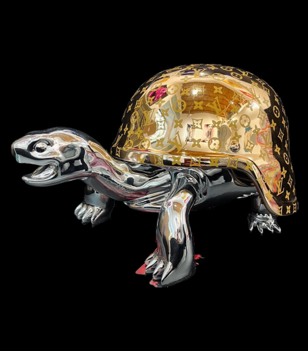 Scultura intitolato "LV silver Turtle" da Diederik Van Apple, Opera d'arte originale, Resina