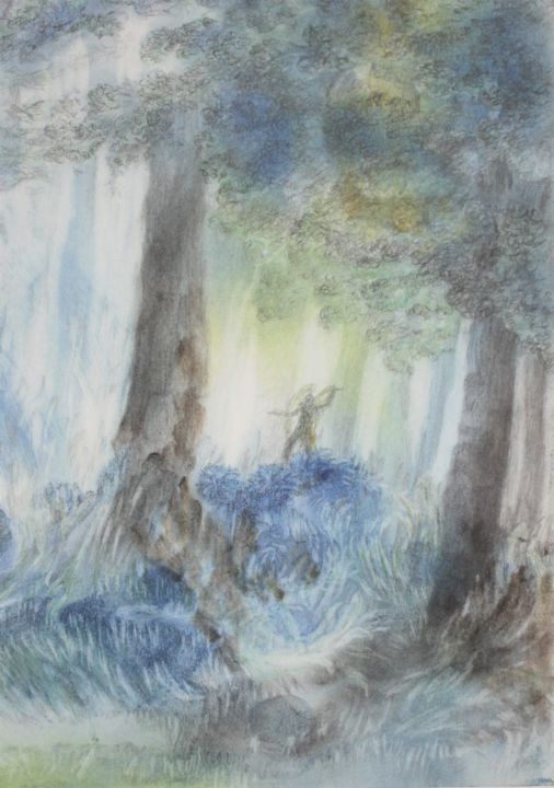 Zeichnungen mit dem Titel "waldtanz" von Dieter (Paul Albert) Fiebelkorn, Original-Kunstwerk, Bleistift Auf Holzplatte monti…