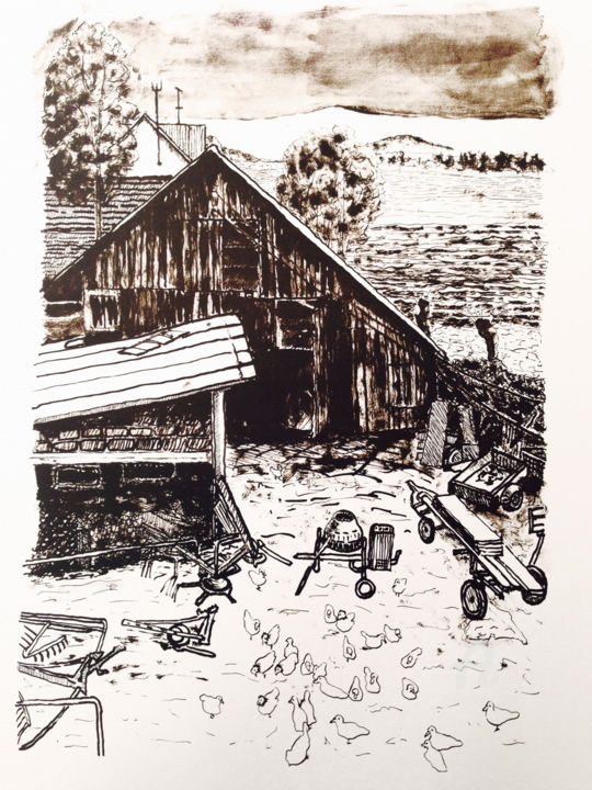 Druckgrafik mit dem Titel "Ländliche Idylle I…" von Dietmar Egger, Original-Kunstwerk, Lithographie