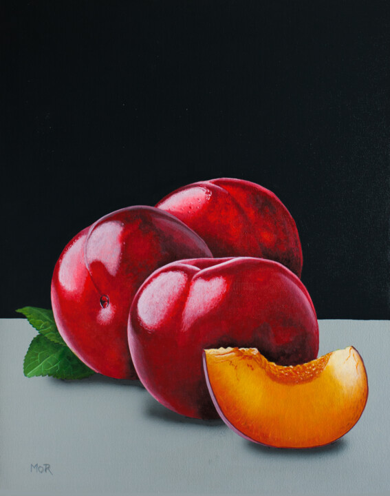 Painting titled "Nectarines" by Dietrich Moravec, Original Artwork, Acrylic