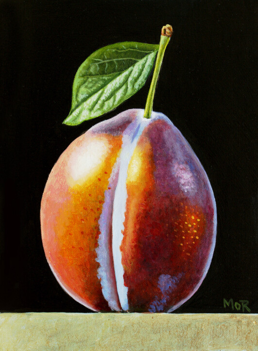 Painting titled "Plum Number One" by Dietrich Moravec, Original Artwork, Oil Mounted on Wood Panel