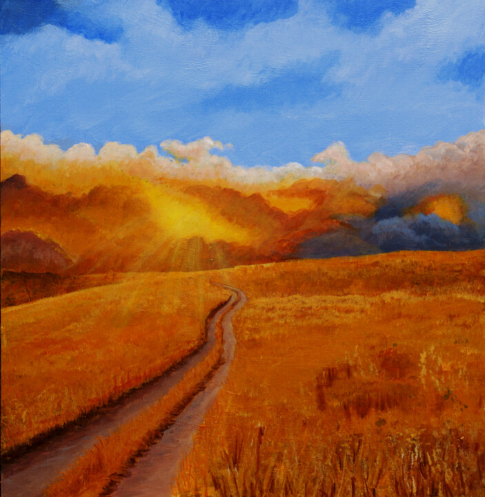 Painting titled "Dramatic Sunrise" by Dietrich Moravec, Original Artwork, Acrylic Mounted on Wood Panel