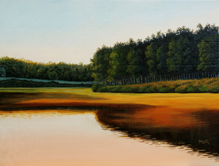 Malerei mit dem Titel "Glowing River" von Dietrich Moravec, Original-Kunstwerk, Acryl Auf Holzplatte montiert