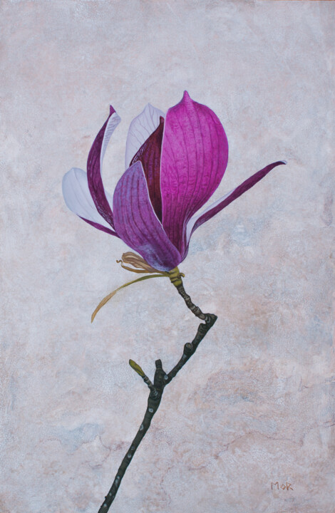 Schilderij getiteld "Magnolia Blossom" door Dietrich Moravec, Origineel Kunstwerk, Acryl Gemonteerd op Houten paneel