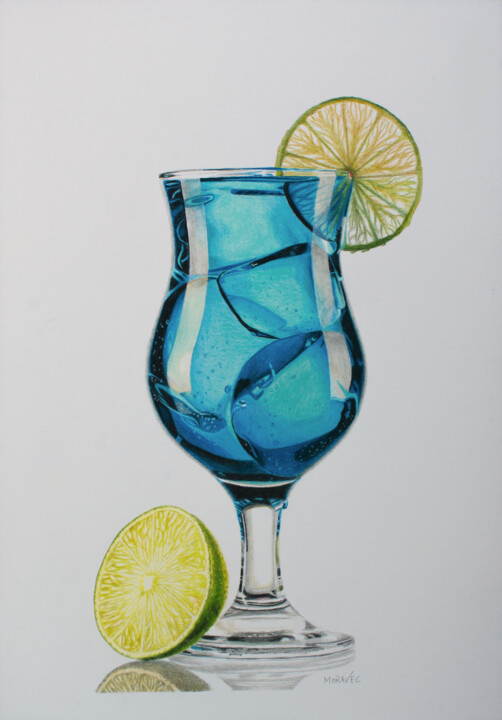 Disegno intitolato "Blue Curacao" da Dietrich Moravec, Opera d'arte originale, Matite colorate