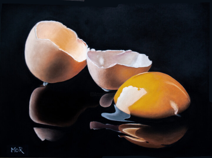 Tekening getiteld "Smashed Egg" door Dietrich Moravec, Origineel Kunstwerk, Pastel