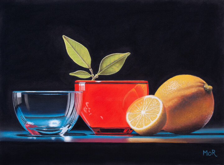 Peinture intitulée "Glass Bowls, Twig a…" par Dietrich Moravec, Œuvre d'art originale, Pastel