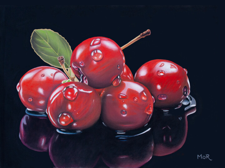 Peinture intitulée "Wet Cranberries" par Dietrich Moravec, Œuvre d'art originale, Pastel