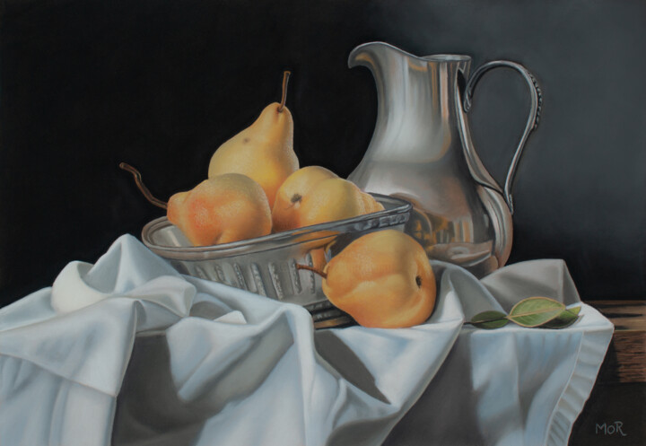 Painting titled "Pears and Silver Jug" by Dietrich Moravec, Original Artwork, Pastel