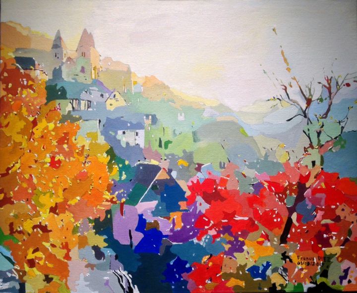 Pintura titulada ""Conques en automne"" por Francis Diez, Obra de arte original