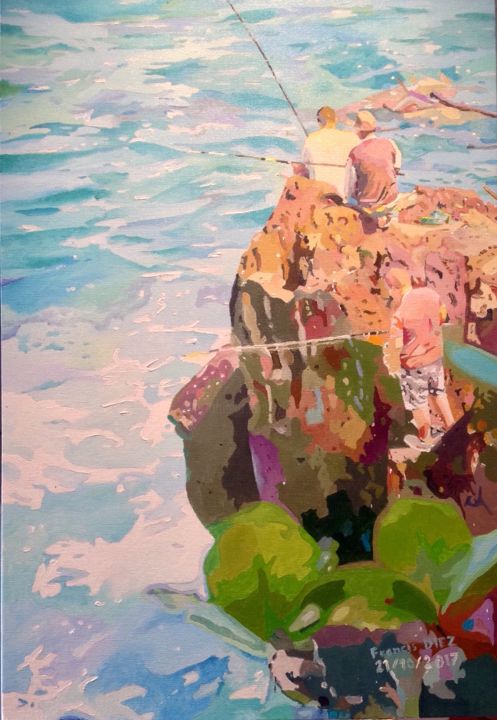 Painting titled ""Les pêcheurs à Man…" by Francis Diez, Original Artwork