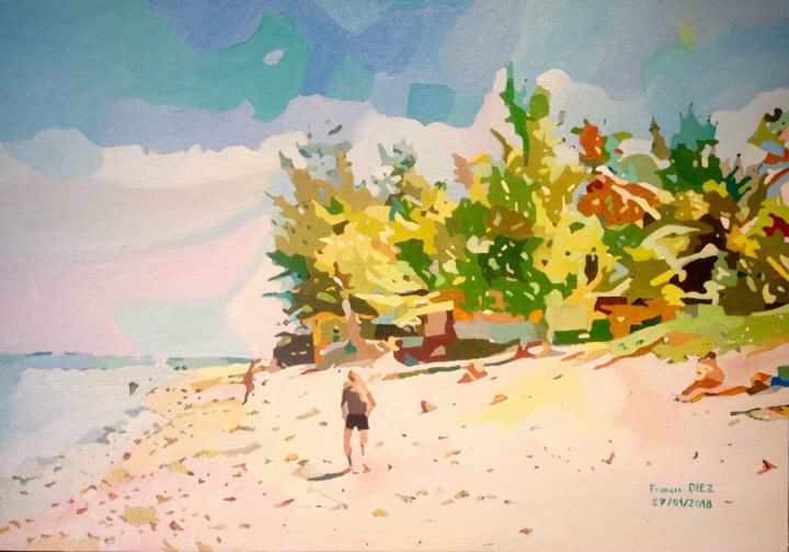 Peinture intitulée ""La plage de l'Ermi…" par Francis Diez, Œuvre d'art originale, Huile