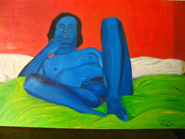 Dessin intitulée "Nu bleu" par Francis Diez, Œuvre d'art originale