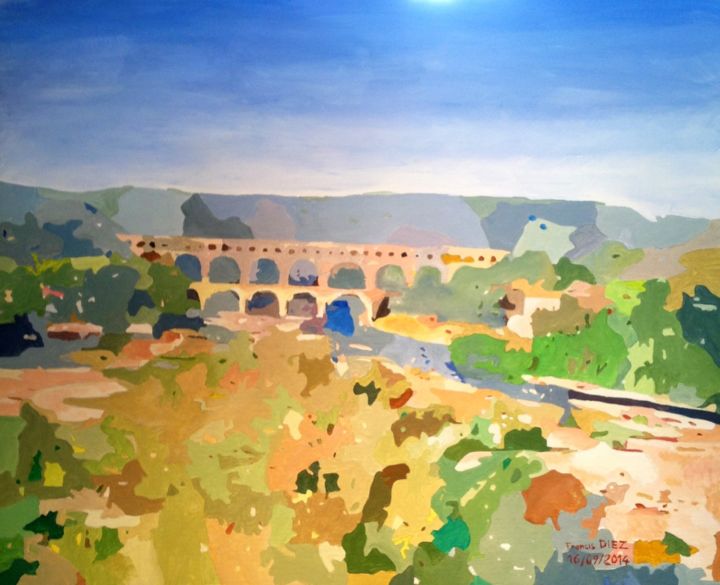 Pintura intitulada "Le Pont du Gard" por Francis Diez, Obras de arte originais, Acrílico