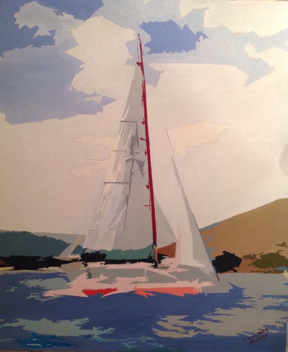 Peinture intitulée ""Le bateau" à l'île…" par Francis Diez, Œuvre d'art originale, Huile