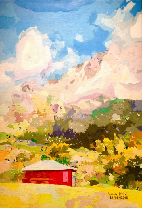Peinture intitulée ""Le Piton des Neige…" par Francis Diez, Œuvre d'art originale, Huile