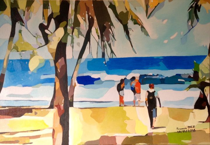 「"La plage"」というタイトルの絵画 Francis Diezによって, オリジナルのアートワーク, オイル