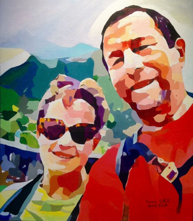 Painting titled ""Selfie du Piton d'…" by Francis Diez, Original Artwork, Oil