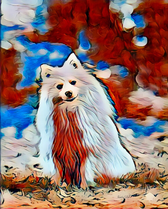 Digital Arts titled "Pomeranian dog digi…" by Digital Artist, Original Artwork, Digital Painting