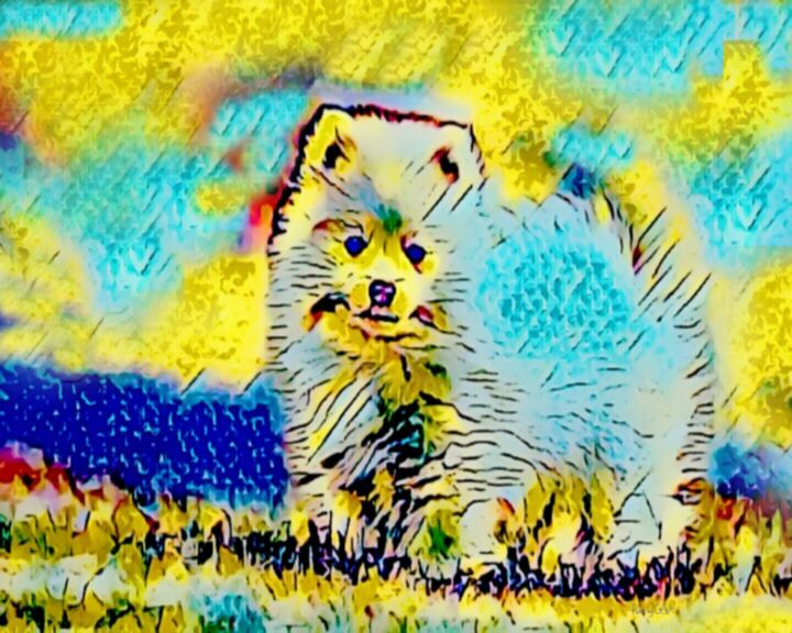 Painting titled "Puppy Pomeranian do…" by Digital Artist, Original Artwork, Paper