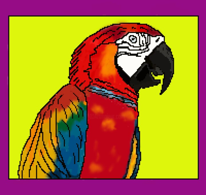 Digitale Kunst getiteld "Ara Parrot rood bla…" door Digitalartforyou, Origineel Kunstwerk, 2D Digital Work
