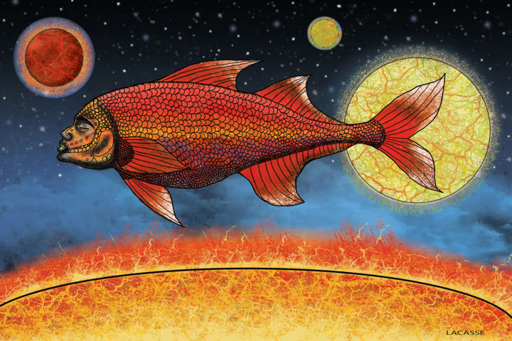 Digitale Kunst getiteld "Fish" door Ghislain Lacasse, Origineel Kunstwerk, Digitaal Schilderwerk