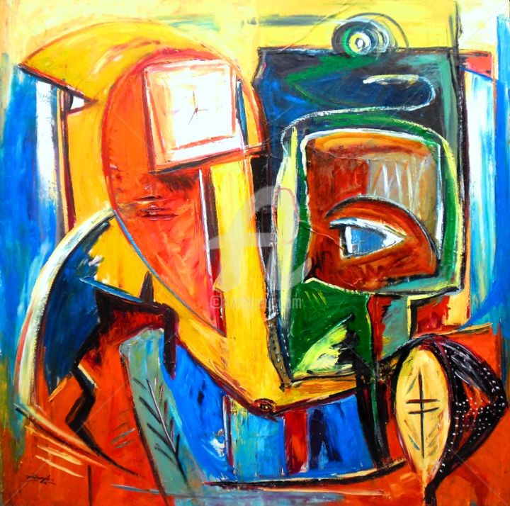 Painting titled "conscience-du-temps…" by (Sabam) Dikisongele, Original Art, Oil