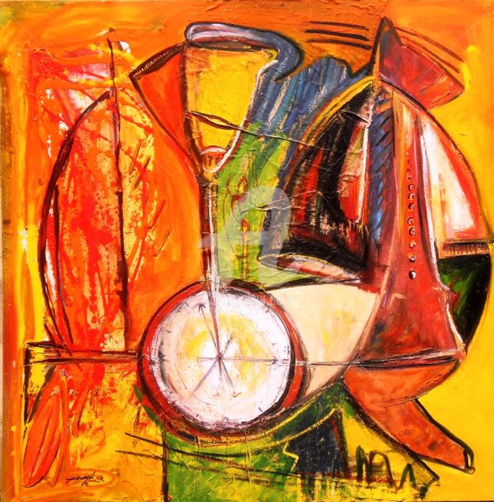 Painting titled "tres-bientot-2013-p…" by (Sabam) Dikisongele, Original Art, Oil