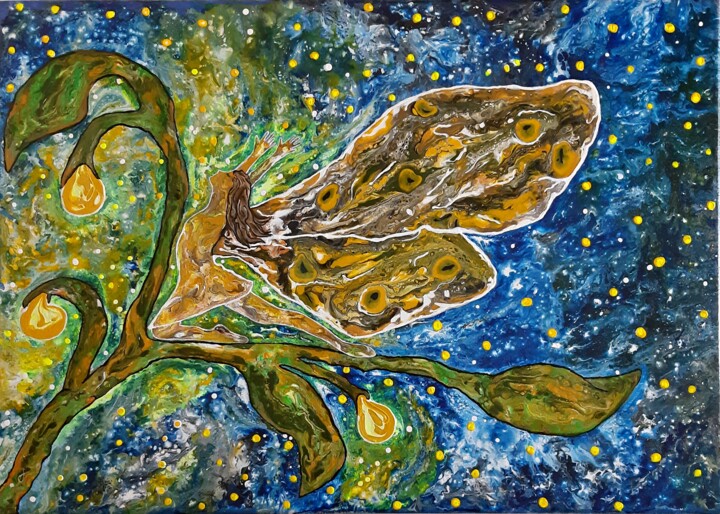 Painting titled "Moth-Falena" by Dilameart, Original Artwork, Acrylic