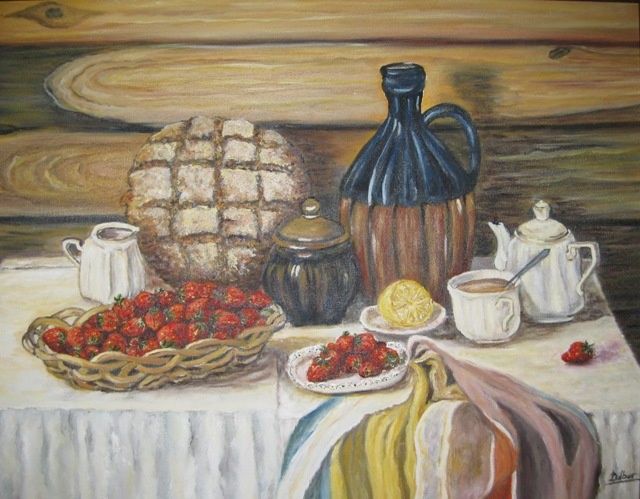 Painting titled "Breakfast in Village" by Dilber Garzanli, Original Artwork