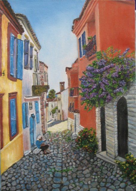 Painting titled "Alacati Street" by Dilber Garzanli, Original Artwork