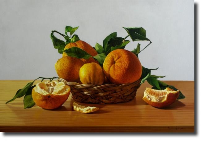 Pittura intitolato "cesto di arance" da Massimo Di Lecce, Opera d'arte originale