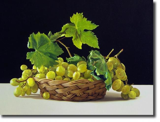 Pittura intitolato "cesto con uva" da Massimo Di Lecce, Opera d'arte originale
