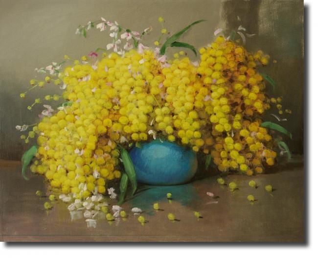 Painting titled "mimose" by Massimo Di Lecce, Original Artwork