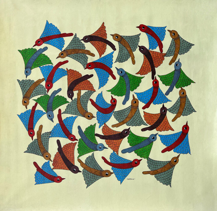 Peinture intitulée "Bird" par Dilip Shyam, Œuvre d'art originale, Acrylique